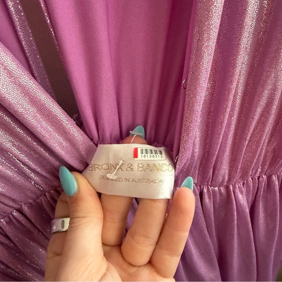 Bronx and Banco Zoe Lame Purple Shimmer Long Gown - Picture 9 of 14